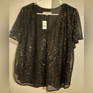 NWT Loft Black Sequin Top